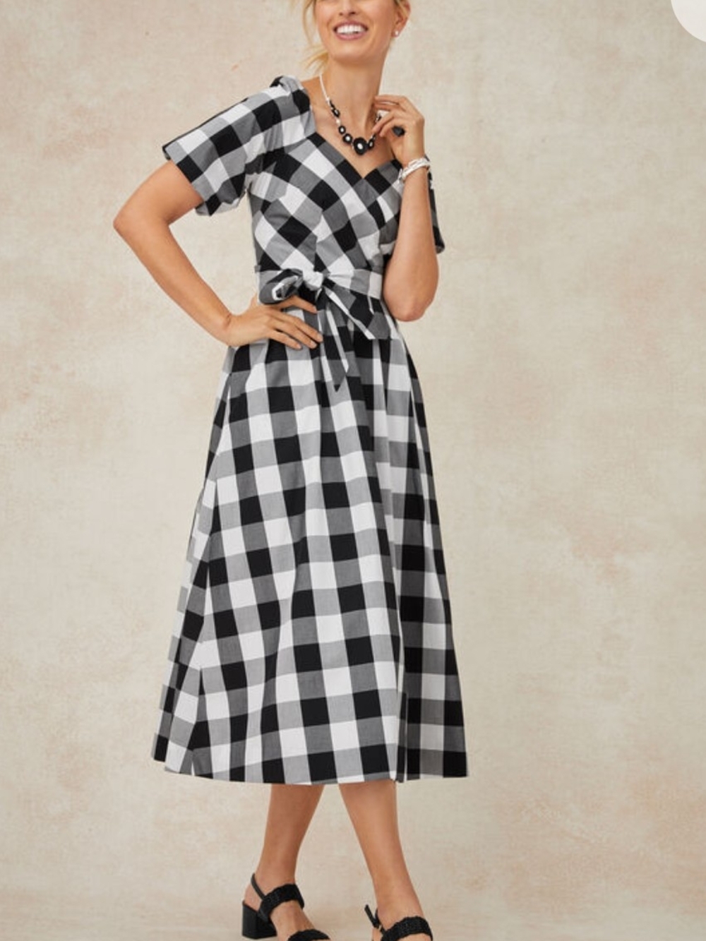 Black and White Gingham Faux-Wrap - WITH POCKETS!